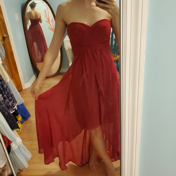 SOLD Evening Maroon Chiffon Strapless Dress* - Picture 2 of 8
